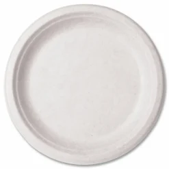 Vegware Nourish Molded Fiber Tableware, , Plate, Sugarcane, 9" dia, White, 500/Carton