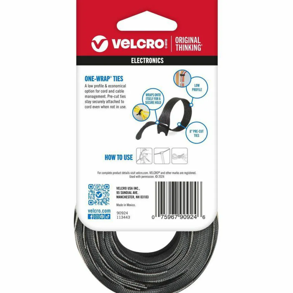 VELCRO Brand Reusable Ties, 8", Black/Gray, Pack Of 50