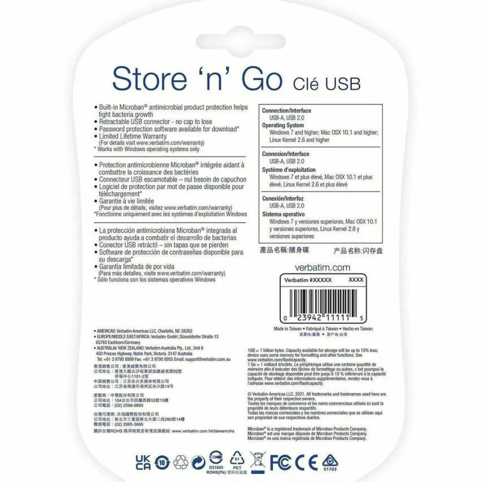 Verbatim Store 'n' Go USB 2.0 Flash Drive, 16GB, Assorted Colors, Pack Of 4