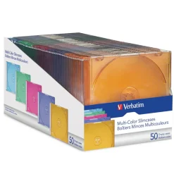 Verbatim CD and DVD Slim Jewel Cases Multi-Color 50 PK