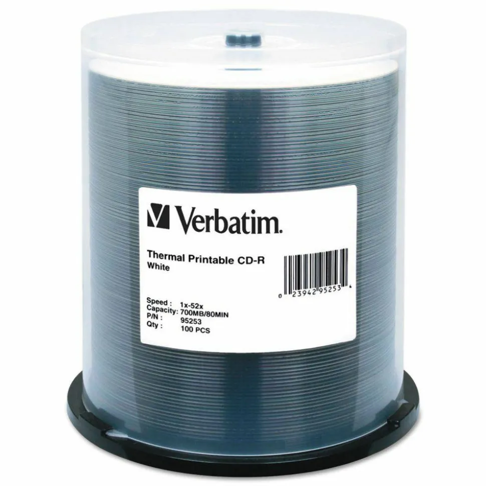 Verbatim CD-R DataLifePlus Printable Recordable Disc, 700 MB/80 min, 52x, Spindle, White, 100/Pack