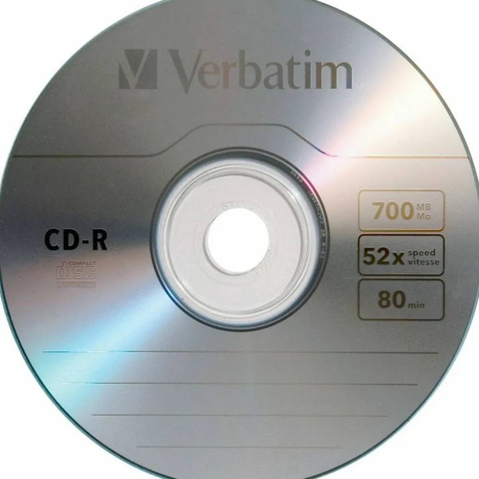 Verbatim CD-R Recordable Disc, 700 MB/80 min, 52x, Spindle, Silver, 100/Pack