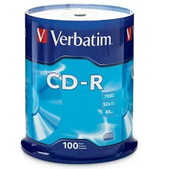 Verbatim CD-R Recordable Disc, 700 MB/80 min, 52x, Spindle, Silver, 100/Pack