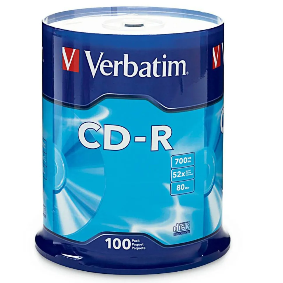 Verbatim CD-R Recordable Disc, 700 MB/80 min, 52x, Spindle, Silver, 100/Pack