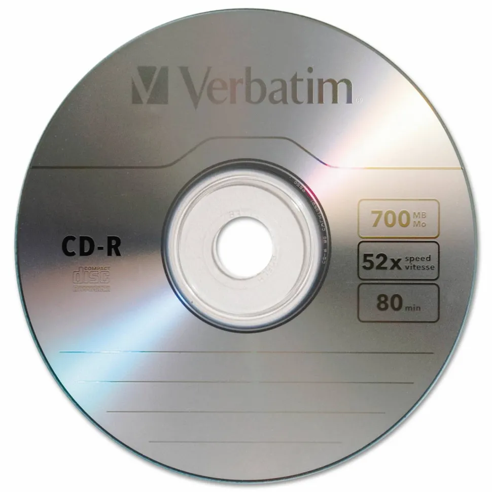 Verbatim CD-R Recordable Disc, 700 MB/80 min, 52x, Spindle, Silver, 100/Pack