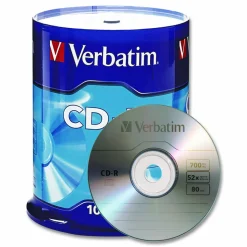 Verbatim CD-R Recordable Disc, 700 MB/80 min, 52x, Spindle, Silver, 100/Pack