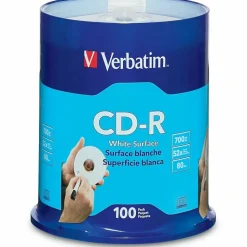 Verbatim CD-R Recordable Disc, 700 MB/80 min, 52x, Spindle, White, 100/Pack