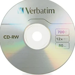 Verbatim CD-RW High-Speed Rewritable Disc, 700 MB/80 min, 12x, Slim Jewel Case, Silver, 10/Pack