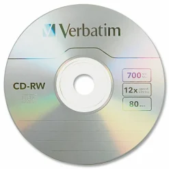 Verbatim CD-RW High-Speed Rewritable Disc, 700 MB/80 min, 12x, Slim Jewel Case, Silver, 10/Pack