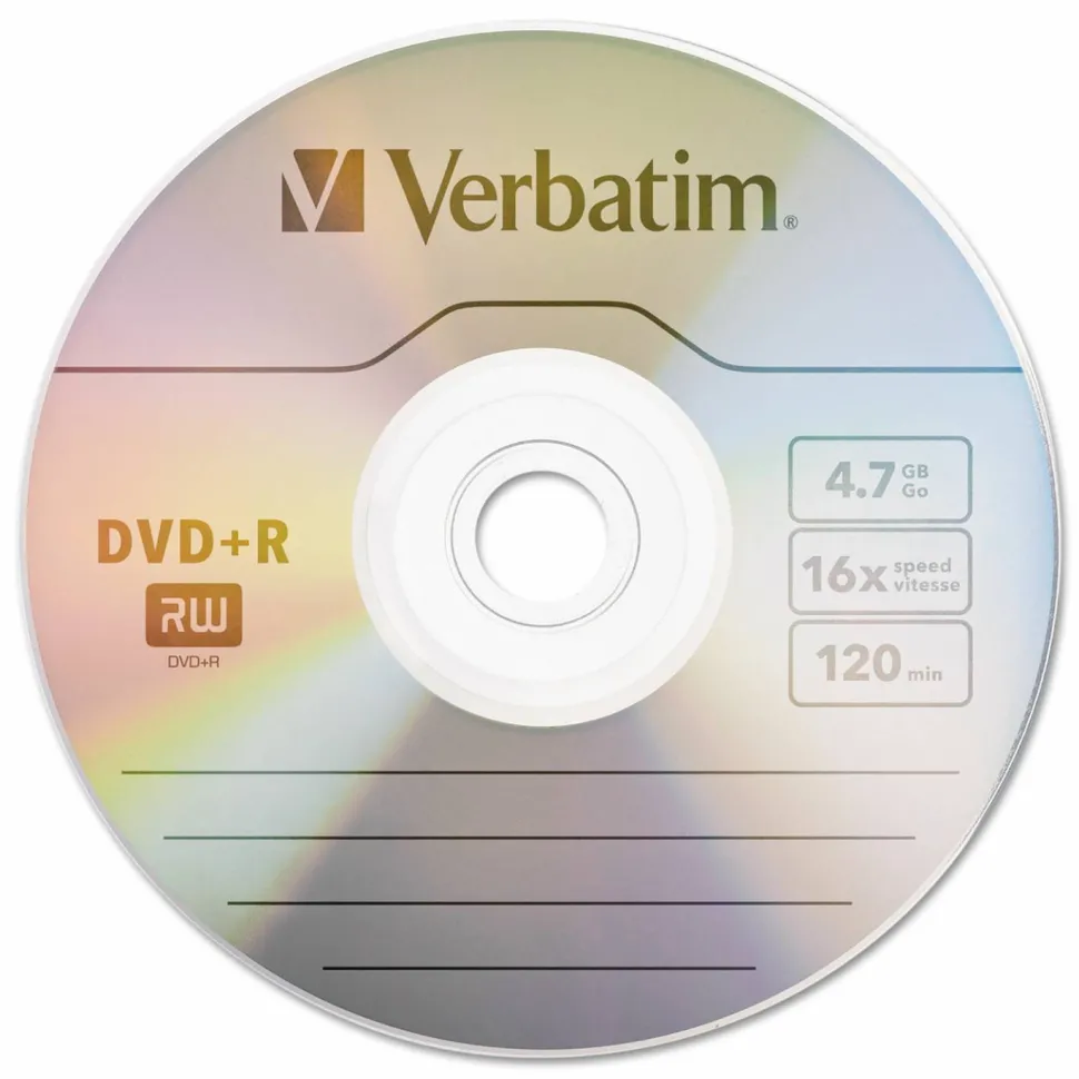 Verbatim DVD+R Recordable Disc, 4.7 GB, 16x, Spindle, Silver, 100/Pack