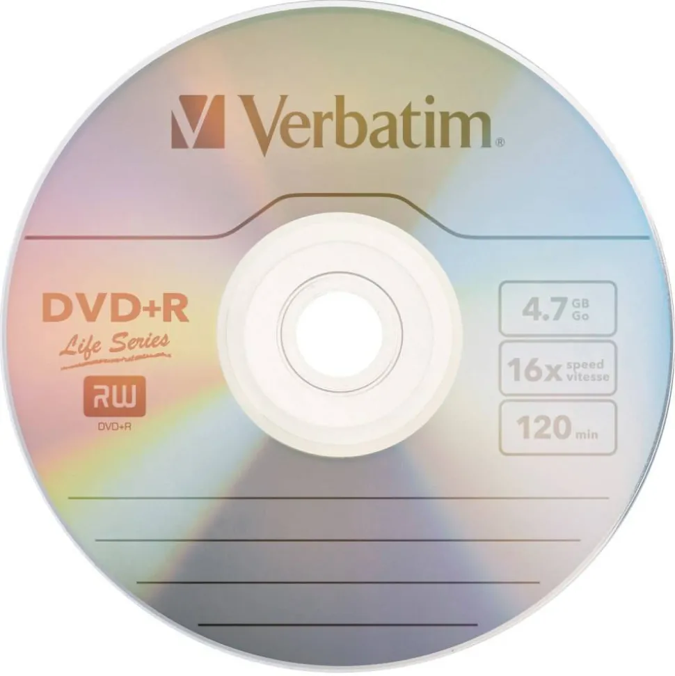Verbatim DVD+R Recordable Disc, 4.7 GB, 16x, Spindle, Silver, 100/Pack