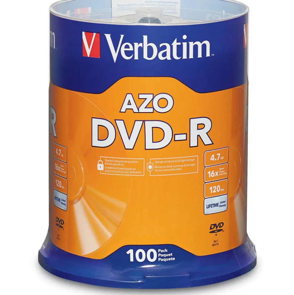 Verbatim DVD-R Recordable Disc, 4.7 GB, 16x, Spindle, Silver, 100/Pack