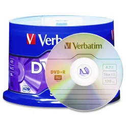 Verbatim DVD+R Recordable Disc, 4.7 GB, 16x, Spindle, Matte Silver, 50/Pack