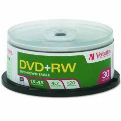Verbatim DVD+RW Rewritable Media Spindle, 4.7GB/120 Minutes, Pack Of 30