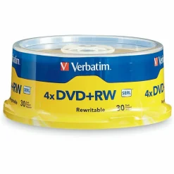 Verbatim DVD+RW Rewritable Media Spindle, 4.7GB/120 Minutes, Pack Of 30