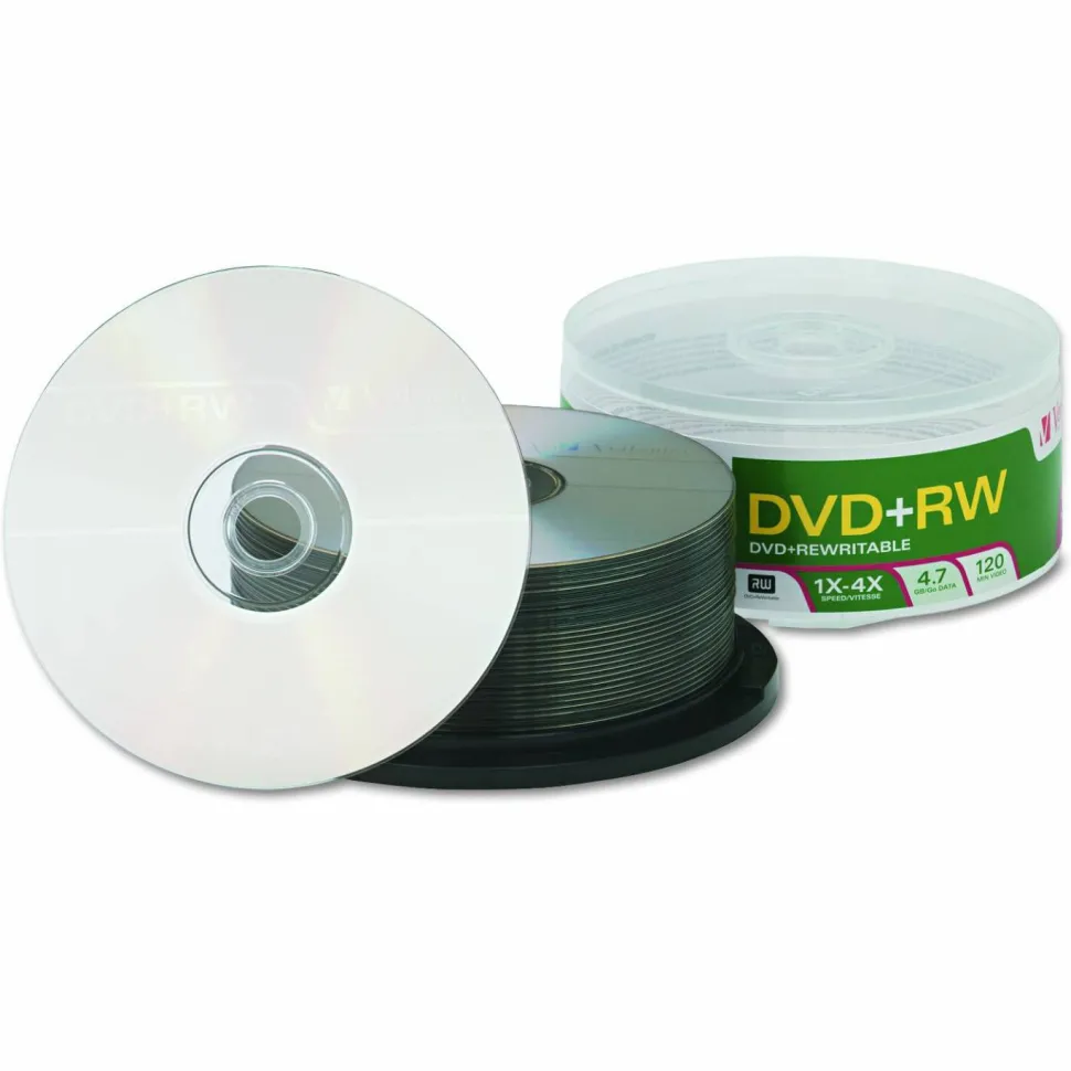 Verbatim DVD+RW Rewritable Media Spindle, 4.7GB/120 Minutes, Pack Of 30