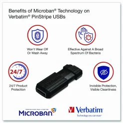 Verbatim 64GB PinStripe USB Flash Drive - Business 10pk - Black