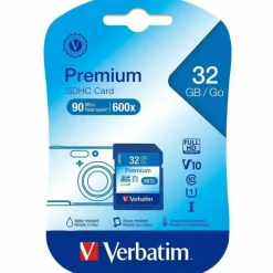 Verbatim 32GB Premium SDHC Memory Card, UHS-I V10 U1 Class 10, Up to 90MB/s Read Speed