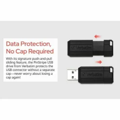 Verbatim PinStripe USB Flash Drive, 128GB, Black