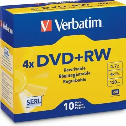 Verbatim QZ2776 DVD+RW Disc Spindle, Silver, Pack Of 10