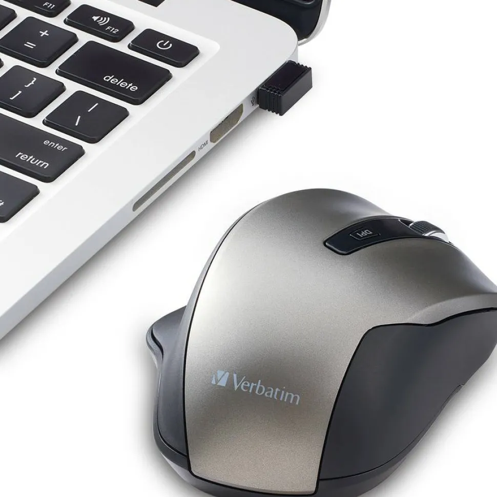 Verbatim Silent Ergonomic Wireless Blue LED Mouse - Graphite