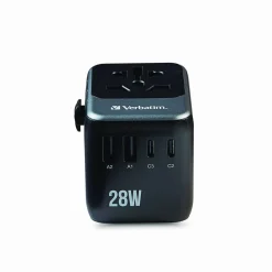 Verbatim UTA-07 Universal Travel Adapter, (3) USB-A, (3) USB-C