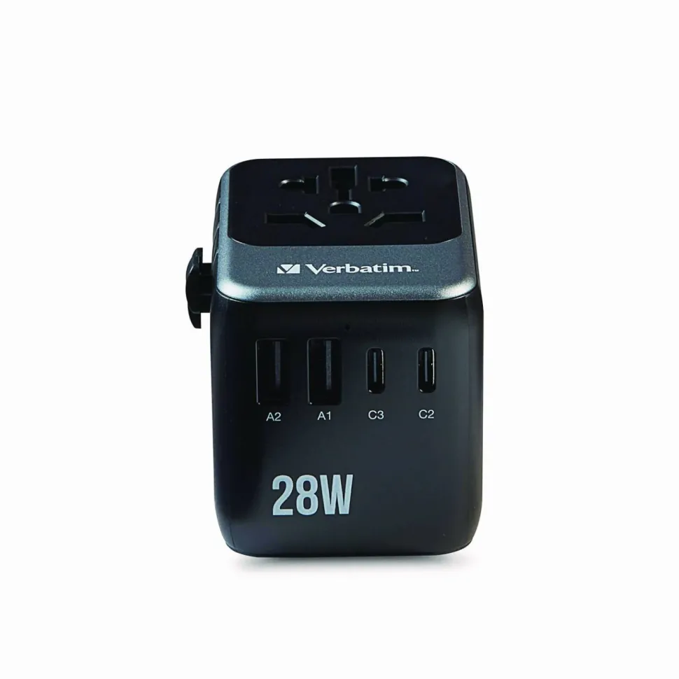 Verbatim UTA-07 Universal Travel Adapter, (3) USB-A, (3) USB-C