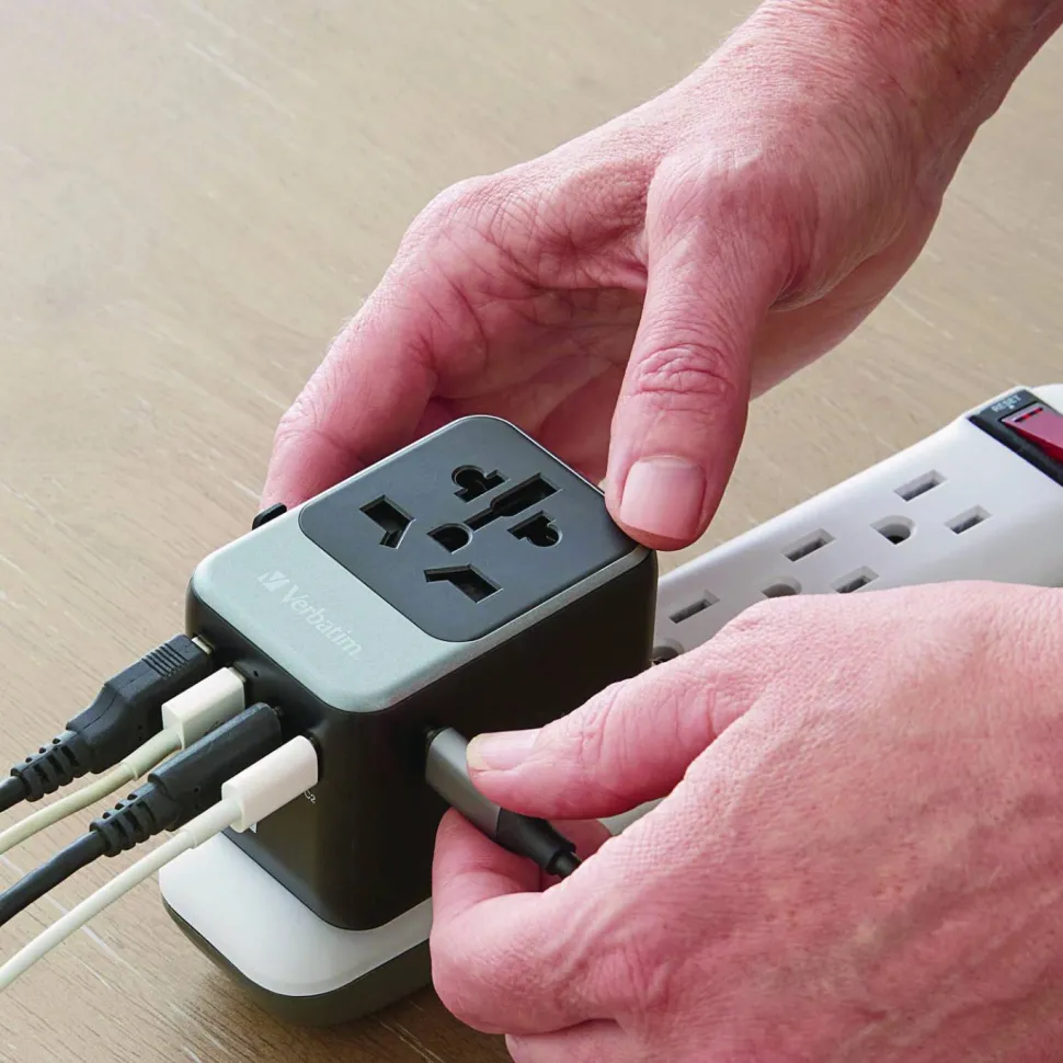 Verbatim UTA-07 Universal Travel Adapter, (3) USB-A, (3) USB-C