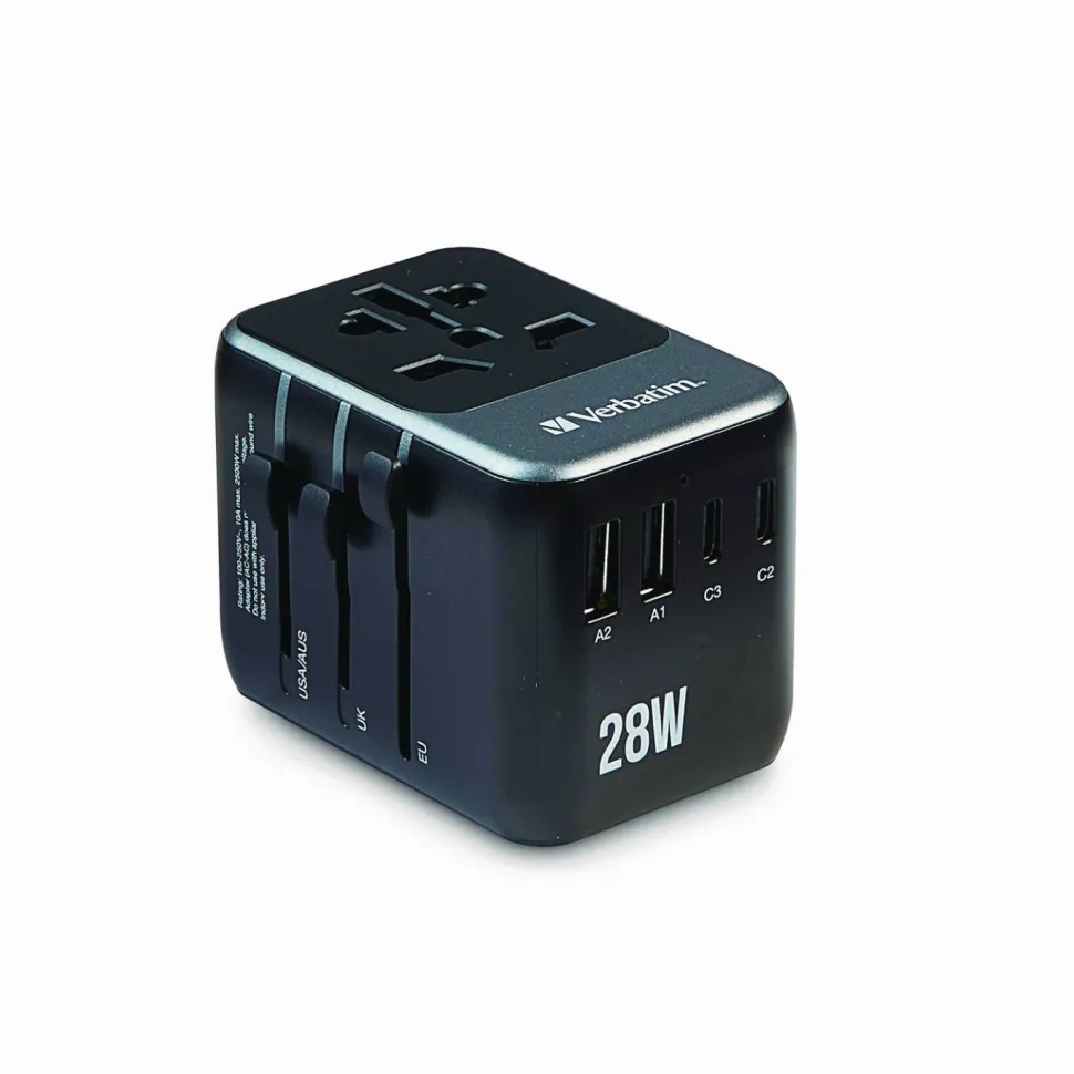 Verbatim UTA-07 Universal Travel Adapter, (3) USB-A, (3) USB-C
