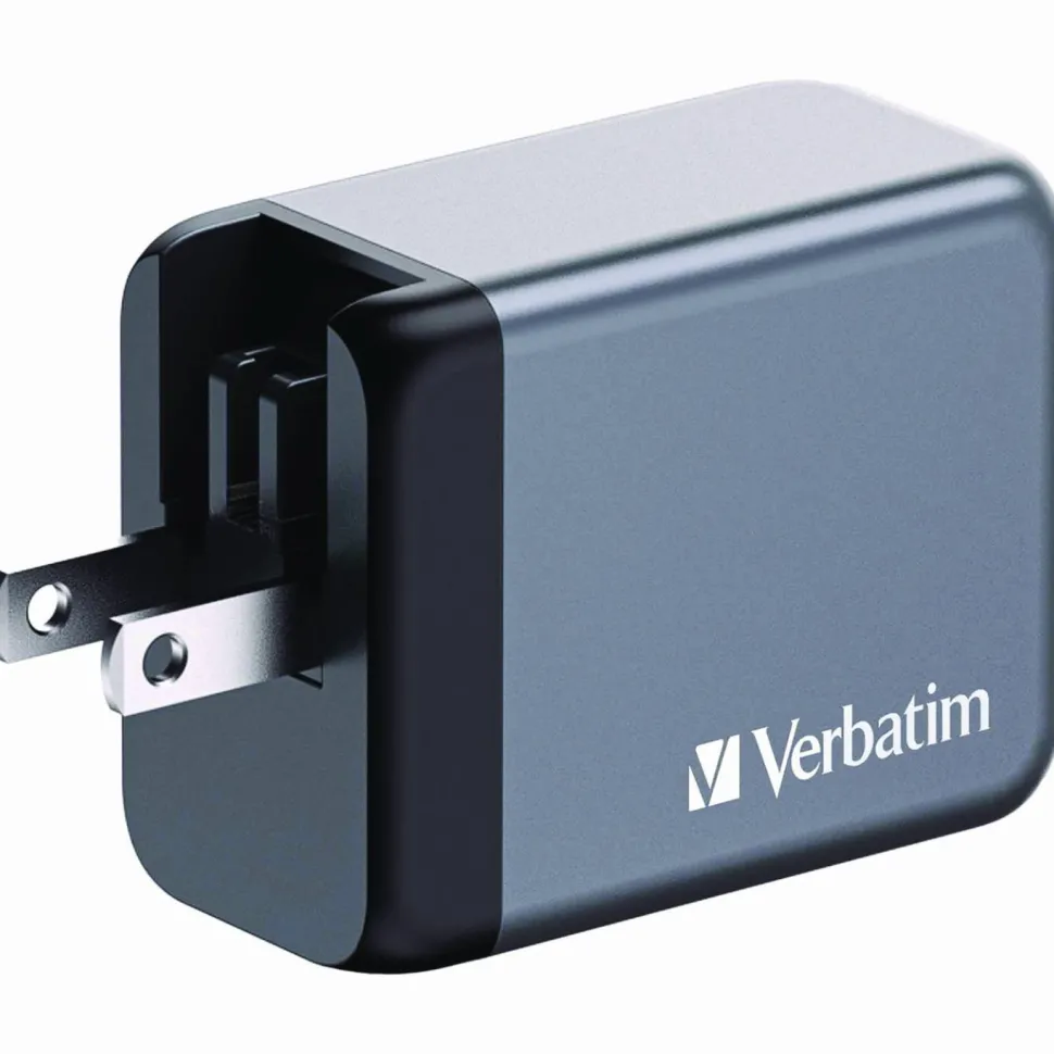 Verbatim 65 W 3-Port GaN Wall Charger, Black/Gray