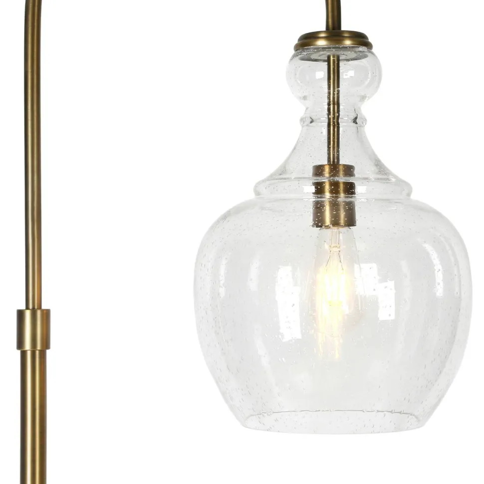 Verona Arc Floor Lamp with Glass Shade in Brass/Seeded