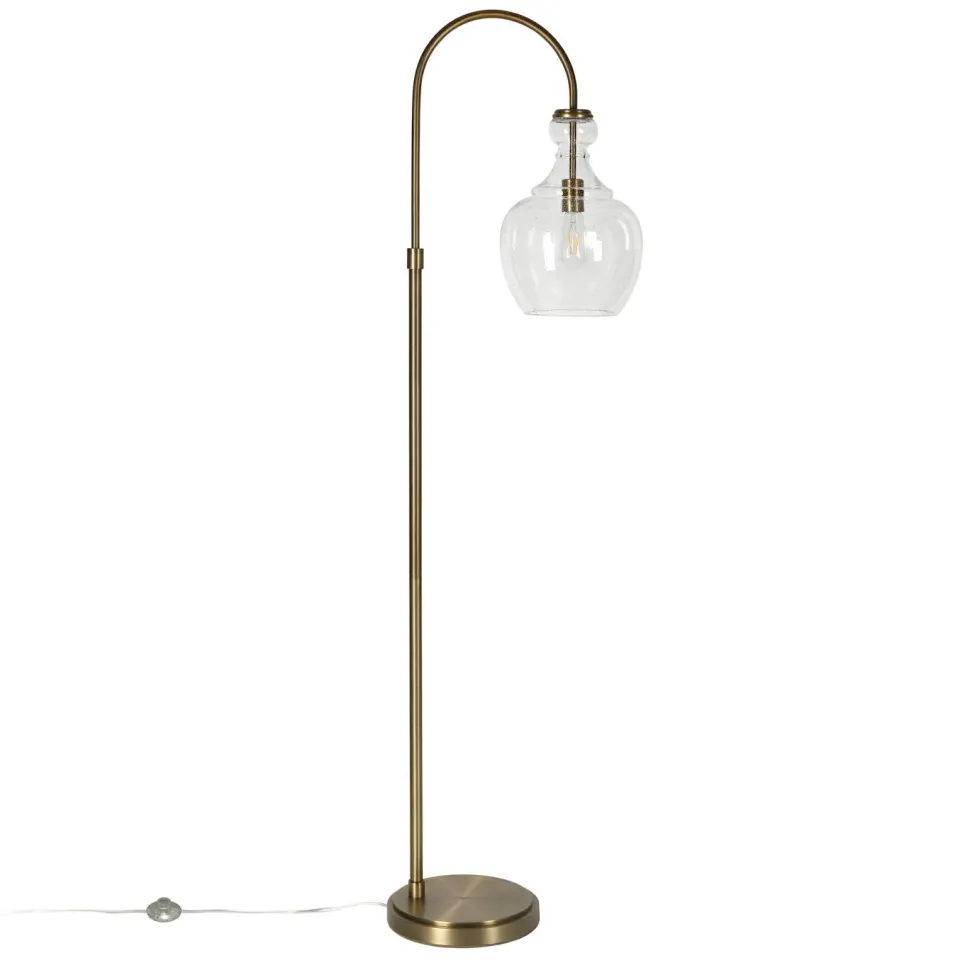 Verona Arc Floor Lamp with Glass Shade in Brass/Seeded