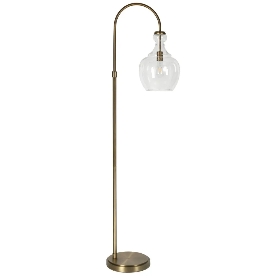Verona Arc Floor Lamp with Glass Shade in Brass/Seeded