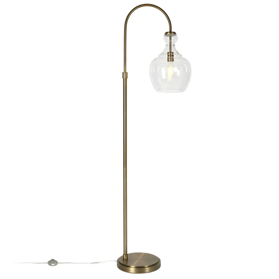 Verona Arc Floor Lamp with Glass Shade in Brass/Seeded