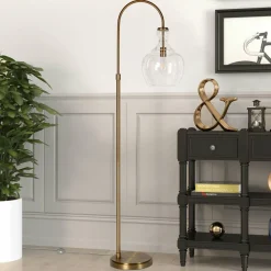 Verona Arc Floor Lamp with Glass Shade in Brass/Seeded