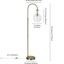 Verona Arc Floor Lamp with Glass Shade in Brass/Seeded