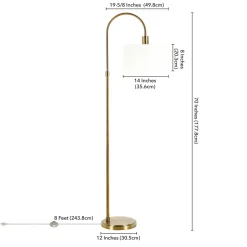 Veronica Arc Floor Lamp with Fabric Shade in Antique Brass/White