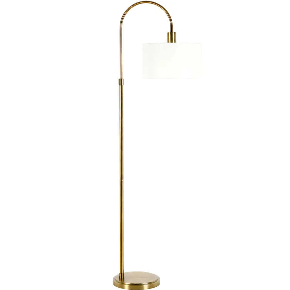Veronica Arc Floor Lamp with Fabric Shade in Antique Brass/White