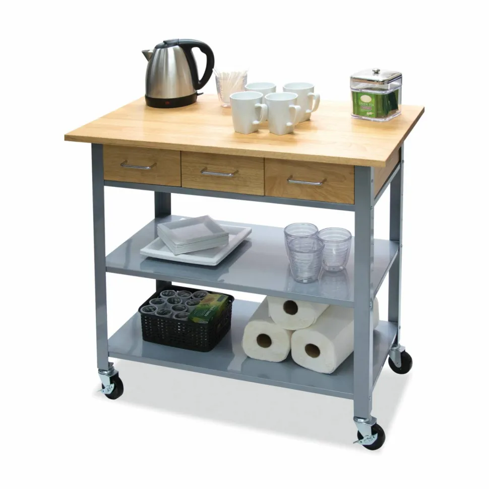 Vertiflex Countertop Serving Cart, Solid Wood, 34.3"W x 19"D x 35.5"H, Steel Frame, Assorted