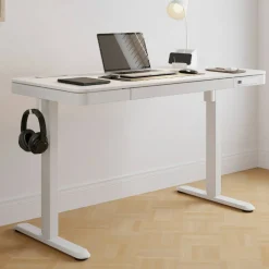 47” Vetra Electric Height-Adjustable Standing Desk, White, BIFMA Compliant