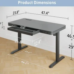 47” Vetra Electric Height-Adjustable Standing Desk, Black, BIFMA Compliant