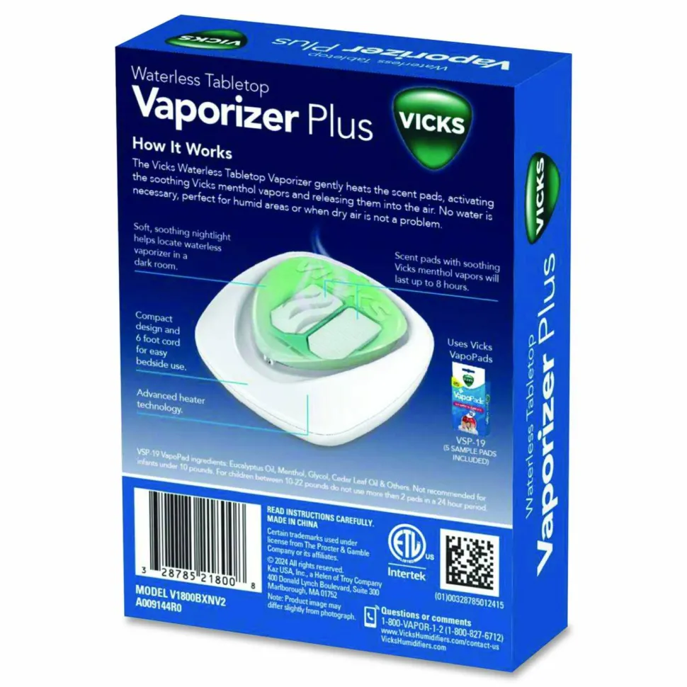 Vicks Waterless Tabletop Vaporizer Plus,1.9 x 5.3 x 7.5, White/Mint Green