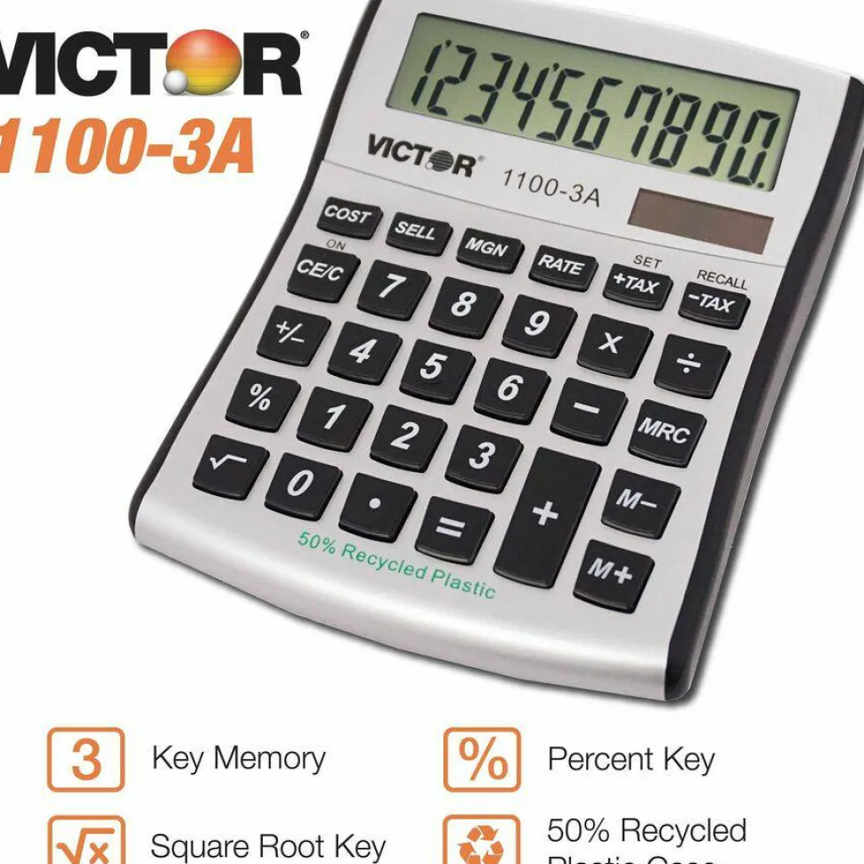 Victor 1100-3A Antimicrobial Compact Desktop Calculator, 10-Digit LCD