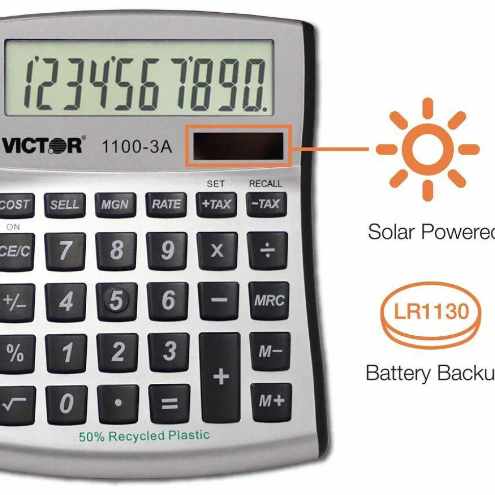 Victor 1100-3A Antimicrobial Compact Desktop Calculator, 10-Digit LCD