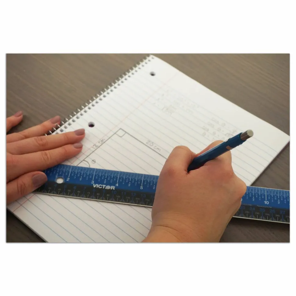 Victor Easy Read Stainless Steel Ruler, Standard/Metric, 18".25 Long, Blue
