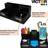 Victor Midnight Black Collection Desk Organizer With Smartphone Holder, 5 1/2"H x 10 1/2"W x 3 1/2"D, Black