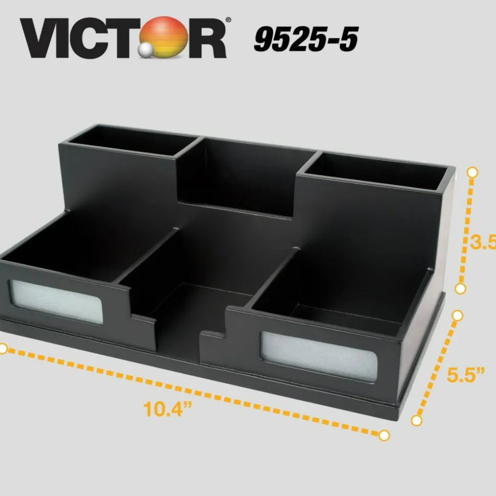 Victor Midnight Black Collection Desk Organizer With Smartphone Holder, 5 1/2"H x 10 1/2"W x 3 1/2"D, Black
