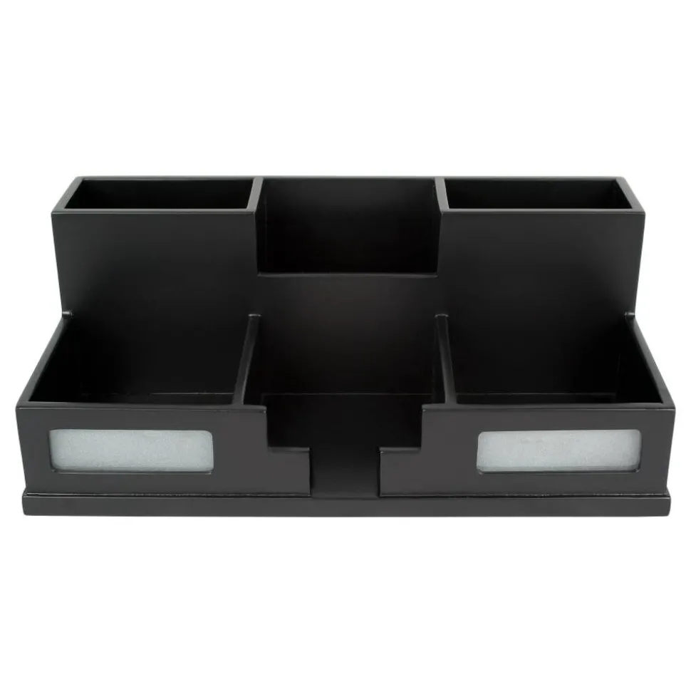 Victor Midnight Black Collection Desk Organizer With Smartphone Holder, 5 1/2"H x 10 1/2"W x 3 1/2"D, Black