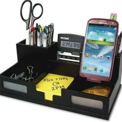 Victor Midnight Black Collection Desk Organizer With Smartphone Holder, 5 1/2