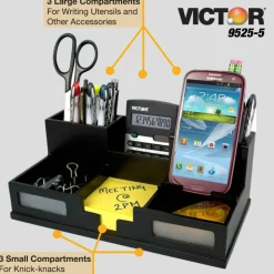Victor Midnight Black Collection Desk Organizer With Smartphone Holder, 5 1/2